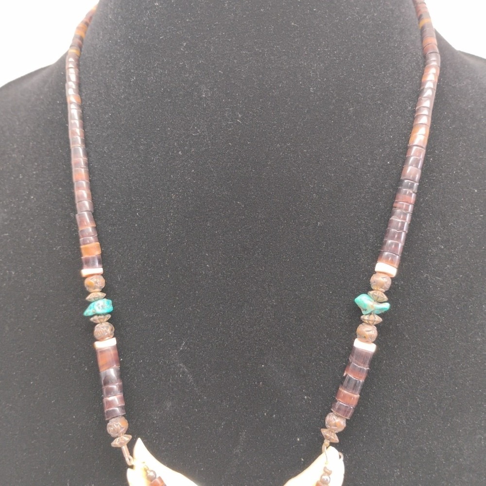 Native American Southwest Hand Carved Mother Of Pearl Eagle Turquoise Necklace - Picture 3 of 10
